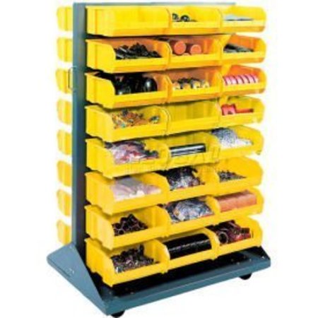 GLOBAL EQUIPMENT Mobile Double Sided Floor Rack - 24 Yellow Stacking Bins 36 x 54 550182YL